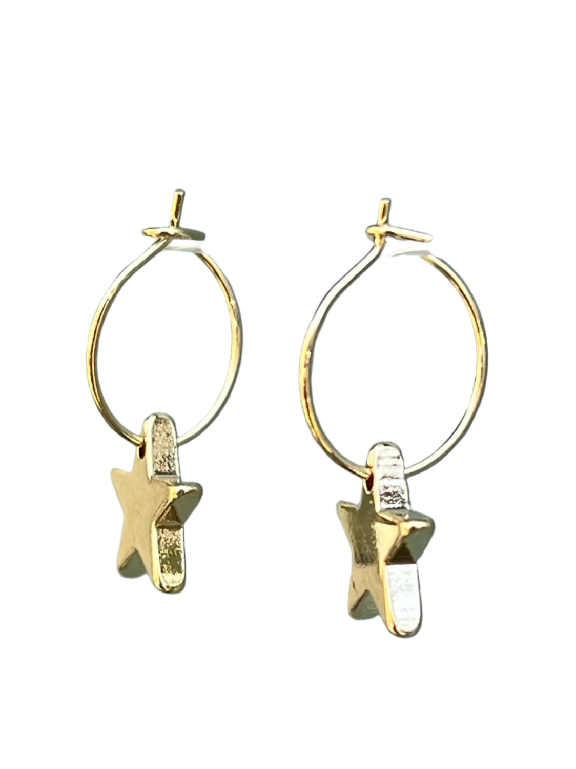 Thin Gold Hoop with Star Charm Earrings