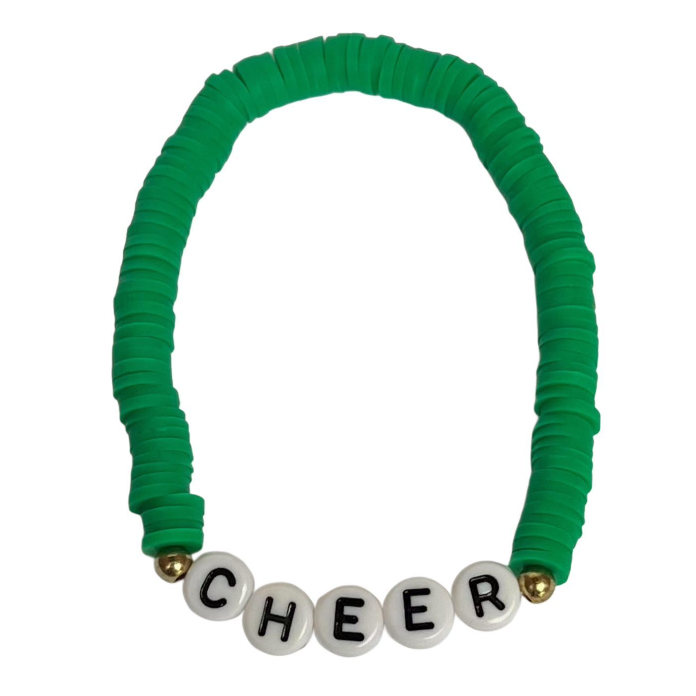 Green Clay Beaded "CHEER" Bracelet