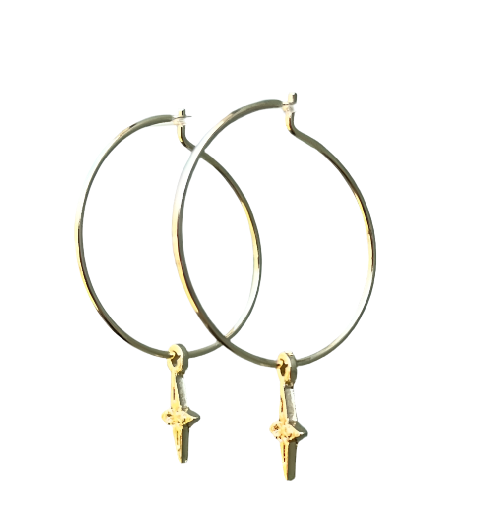 Delicate Gold Hoop with Star Charm Earrings