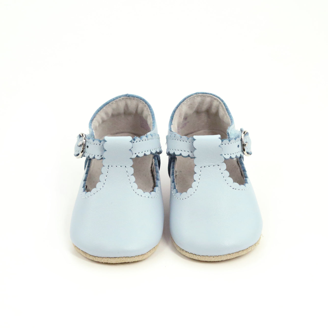 Elodie Girls Scalloped T Strap Mary Jane Crib Shoe Light Blue