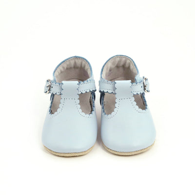 Elodie Girls Scalloped T Strap Mary Jane Crib Shoe Light Blue