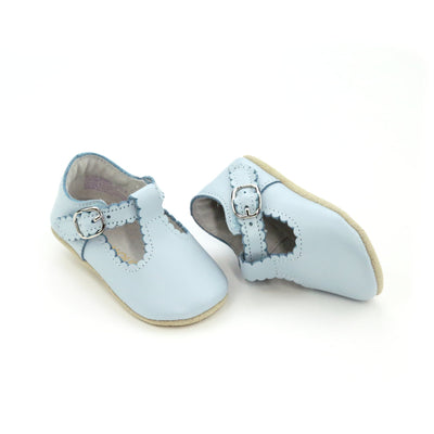 Elodie Girls Scalloped T Strap Mary Jane Crib Shoe Light Blue