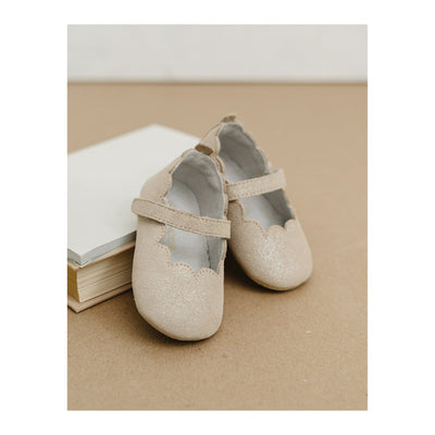 Mimi Girls Scalloped Mary Jane Crib Shoe Champagne