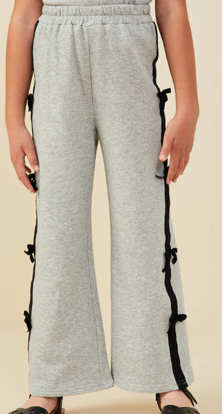 2 Pc Heather Gray with Black Trim SS Sweatshirt & Pants Set