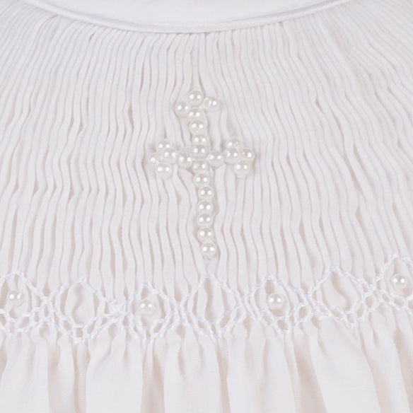 Hand Smocked Christening Pearl Cross Bishop