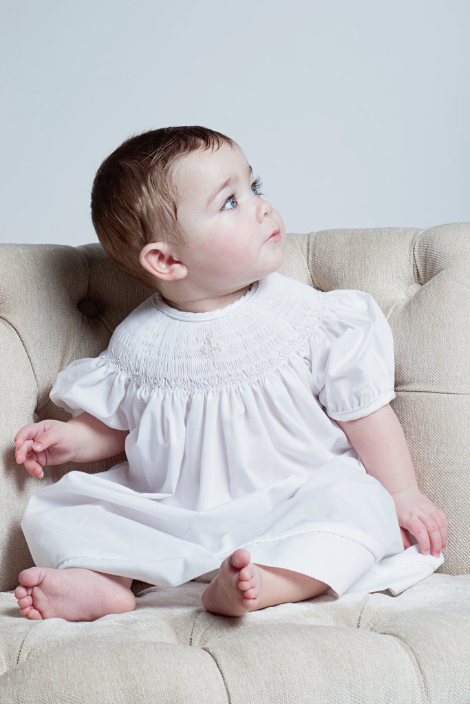 Hand Smocked Christening Pearl Cross Bishop