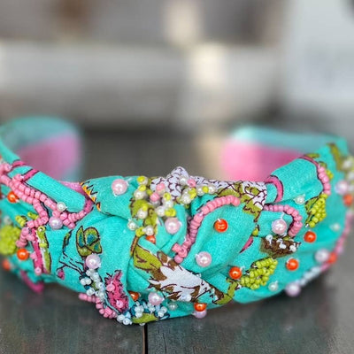 Lilly Aqua Top Knot Beaded Headband