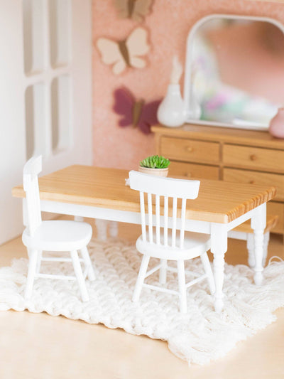 Dollhouse Farm Style Dining Table | Natural Wood & White