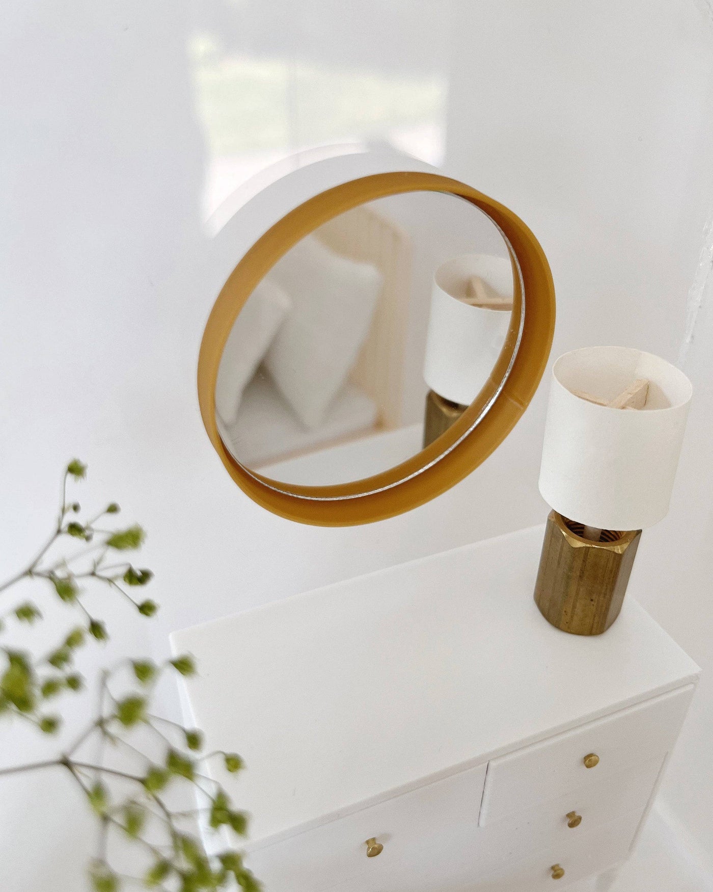 Miniature Round Wall Mirror: Olive