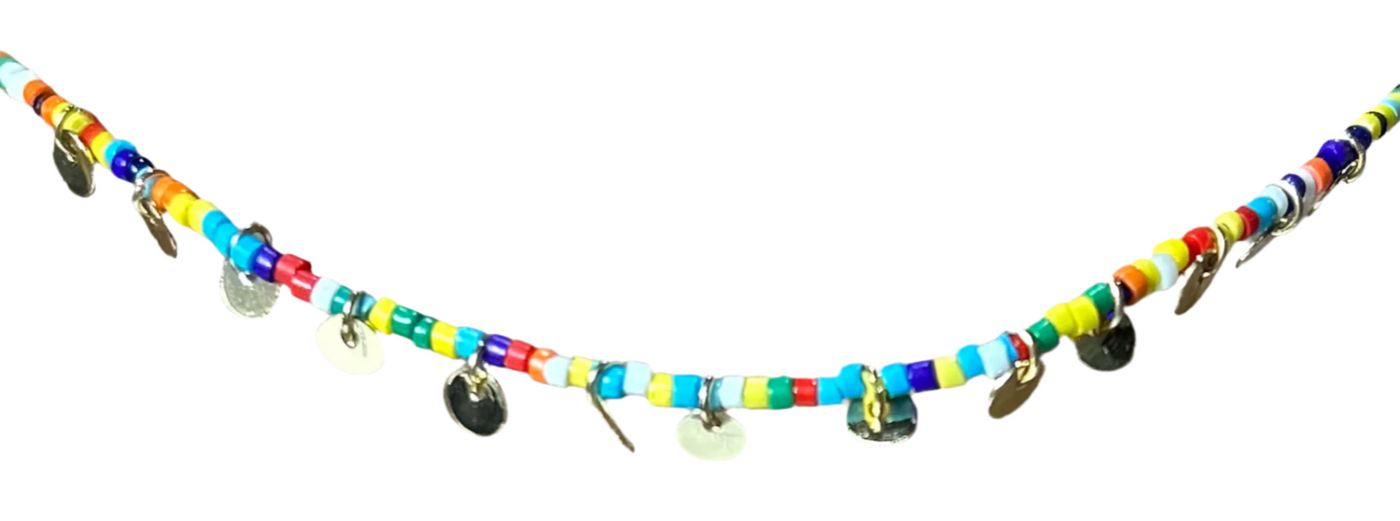 Colorful Beaded Choker w/ Small Circle Pendants