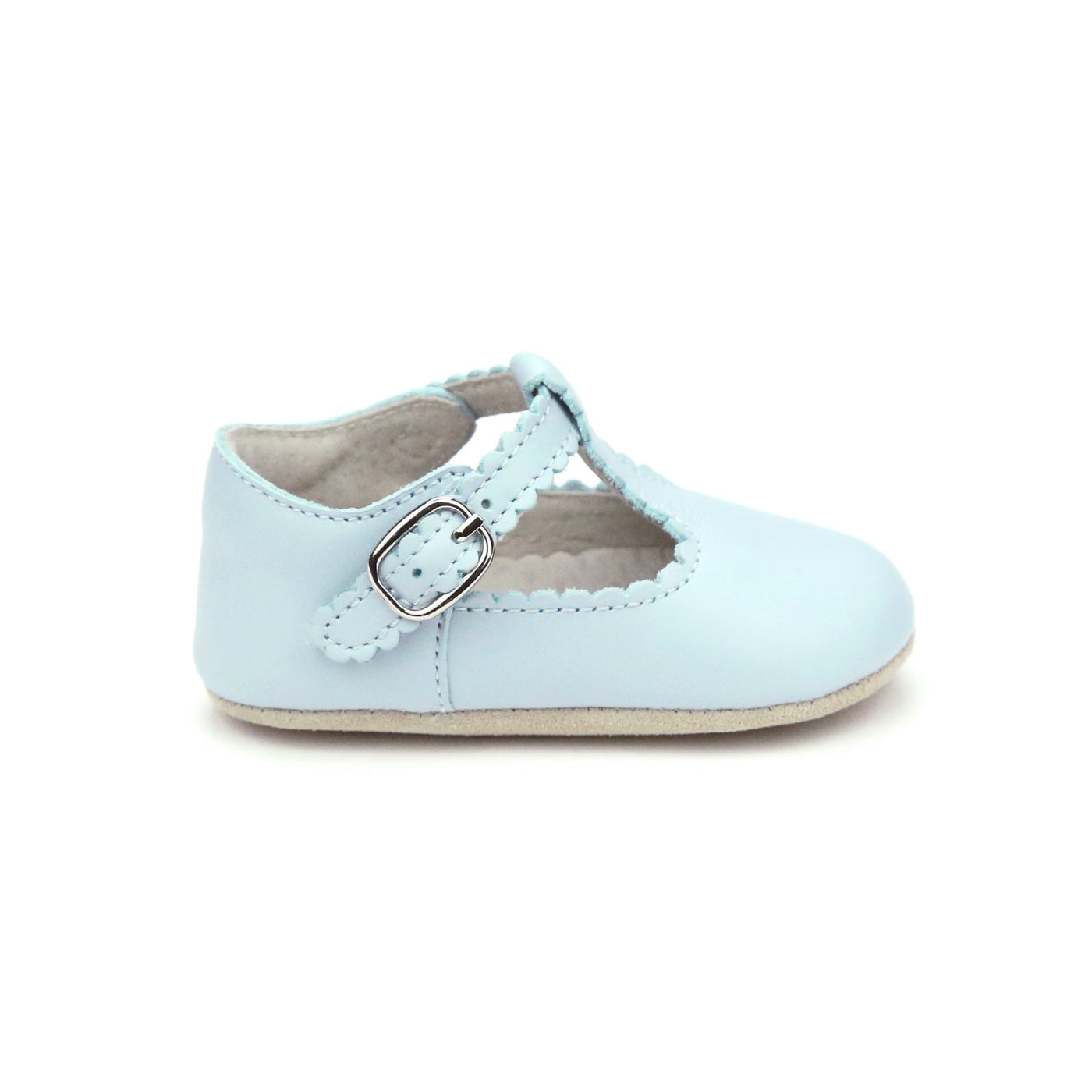 Elodie Girls Scalloped T Strap Mary Jane Crib Shoe Light Blue