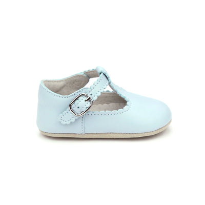 Elodie Girls Scalloped T Strap Mary Jane Crib Shoe Light Blue