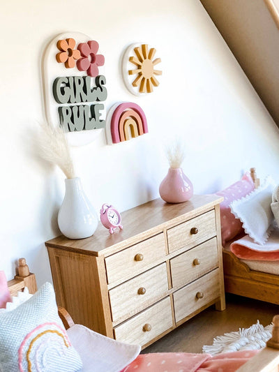 Dollhouse Girls Rule + Sun + Rainbow | Wall Decor Set