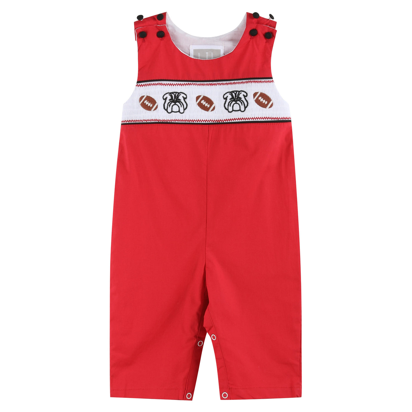 Red & Black Football & Bulldog Smocked Overalls