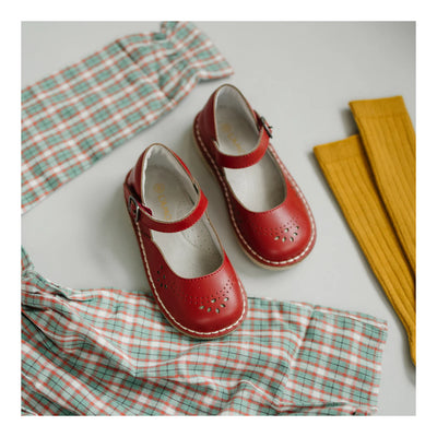 Antonia Perforated Classic Leather Mary Jane Red