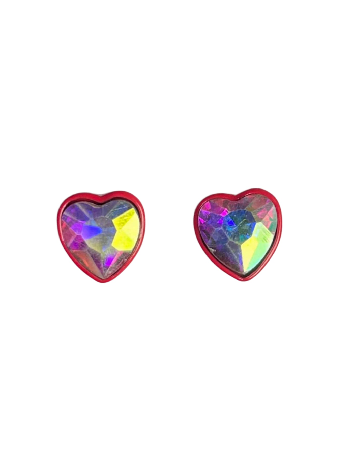 Red with Iridescent Stone Heart Earrings