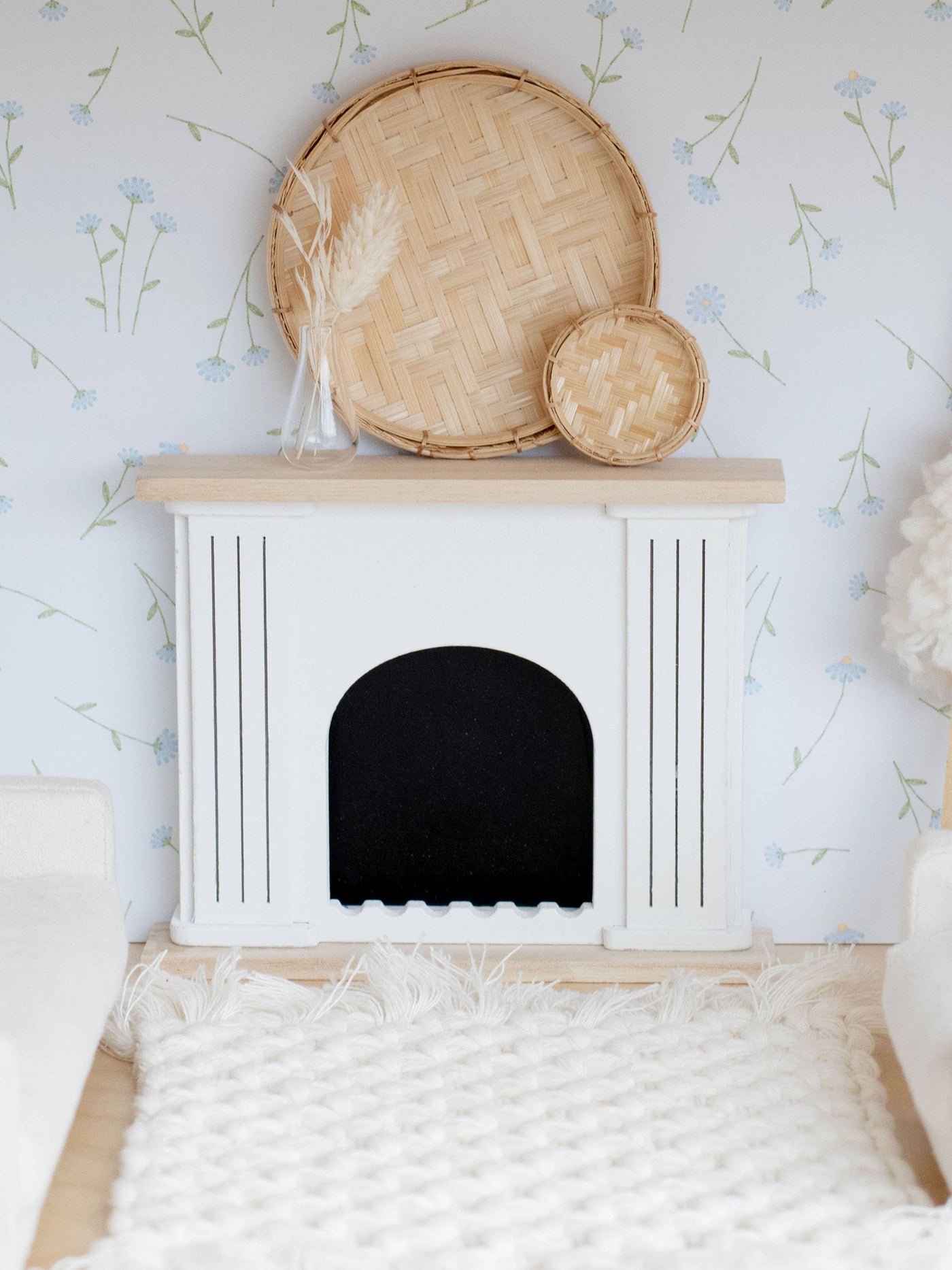Dollhouse Valencia Arched Fireplace | Natural Wood + White