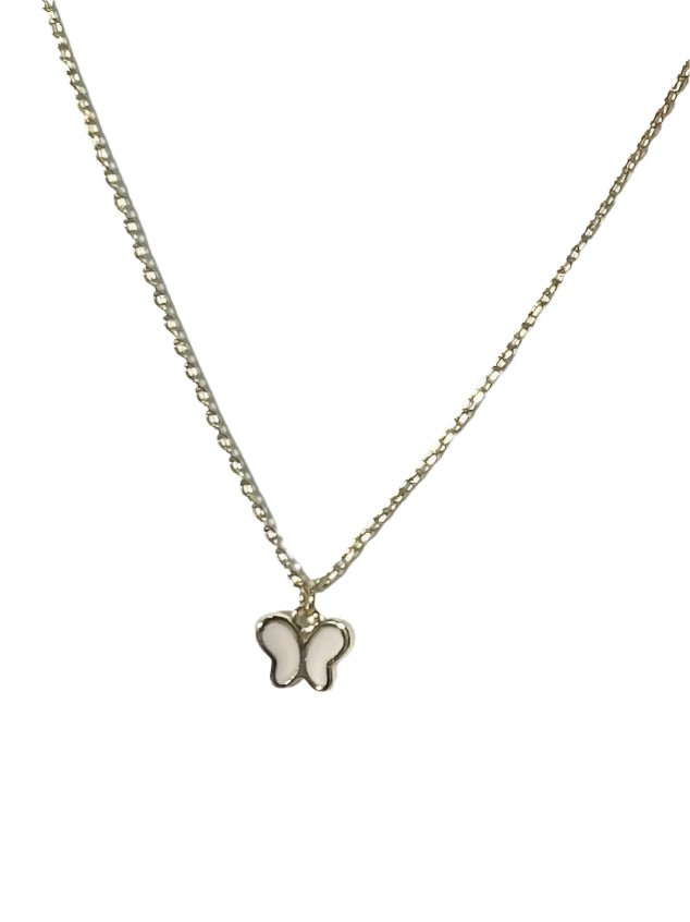 Gold & Pink Butterfly Pendant Necklace