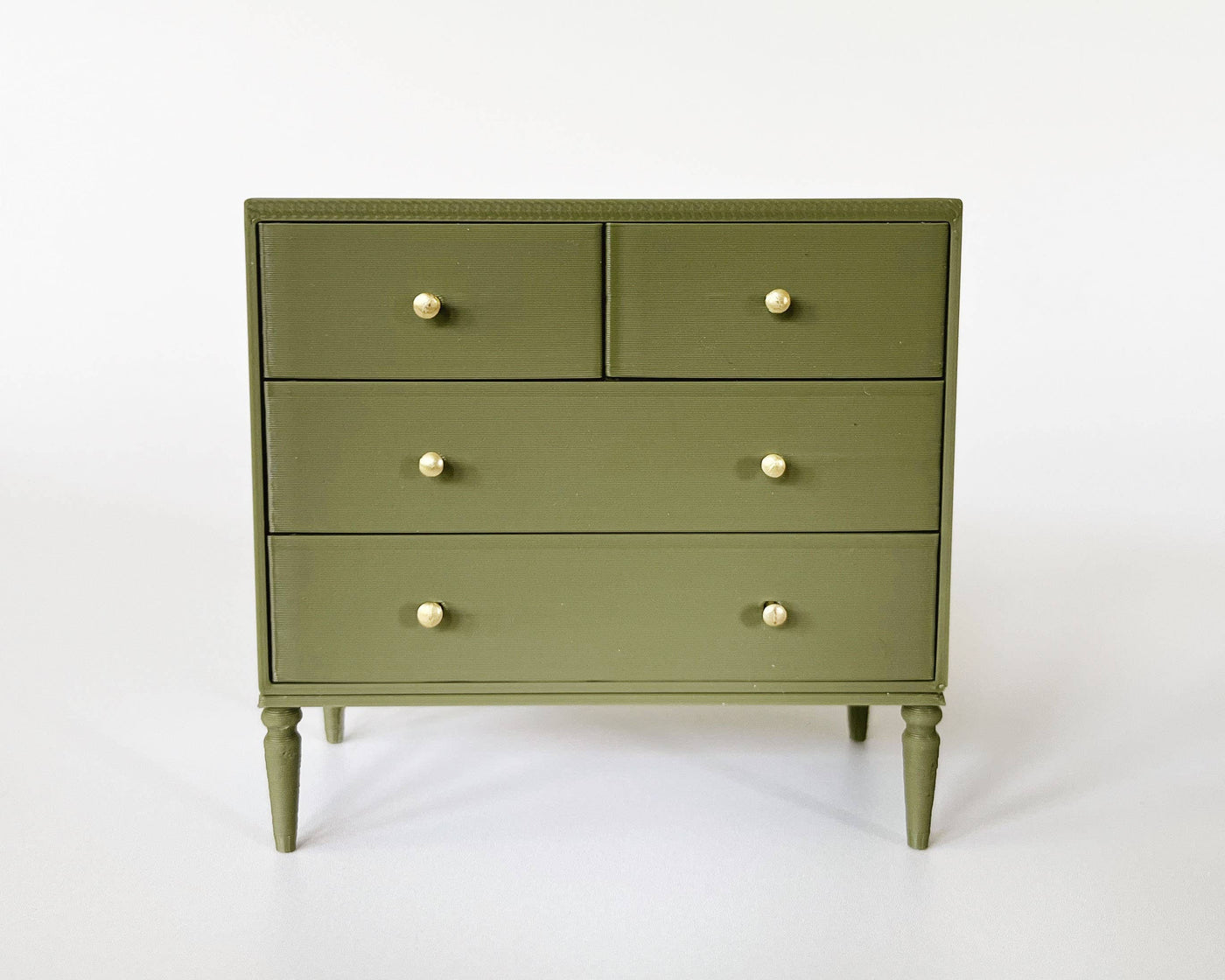 Modern 4-Drawer Miniature Dollhouse Dresser: Olive / Antique Brass (Gold)