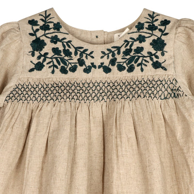 Meadow Breeze Linen Embroidered Oasis Dress 