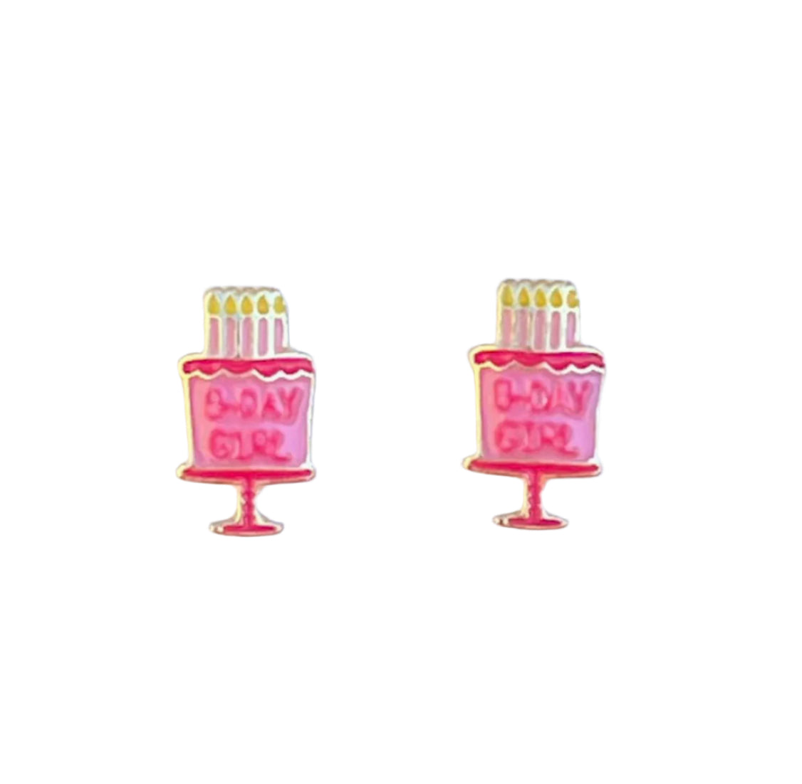 Pink "B-DAY GIRL" Cake Earrings