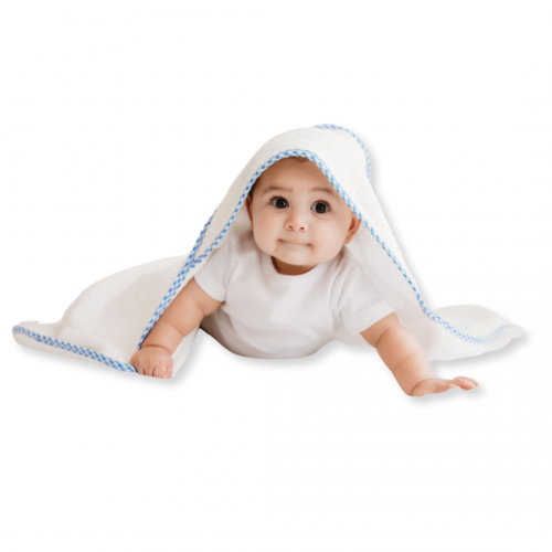 Hooded Towel with Gingham Trim