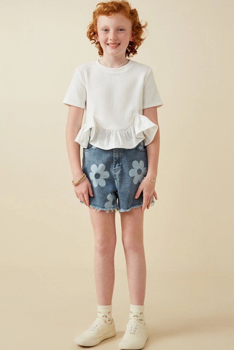 Mix Media Poplin Hem Knit Top Off White