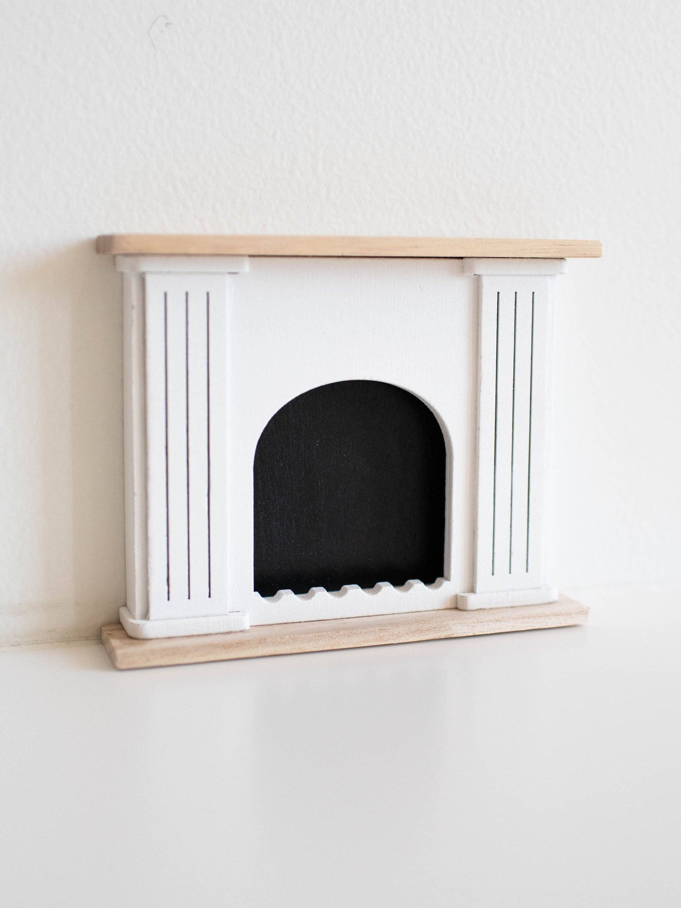 Dollhouse Valencia Arched Fireplace | Natural Wood + White