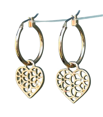 Gold Heart Charm Hoop Earrings