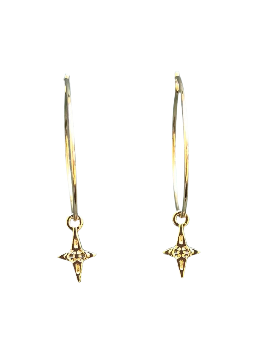 Delicate Gold Hoop with Star Charm Earrings