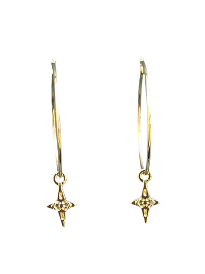 Delicate Gold Hoop with Star Charm Earrings