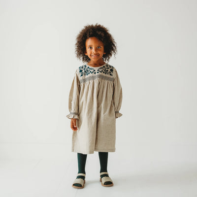 Meadow Breeze Linen Embroidered Oasis Dress 