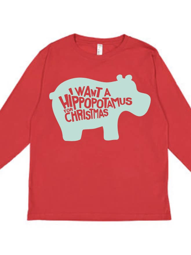 Christmas Hippo Red & Mint LS Tee