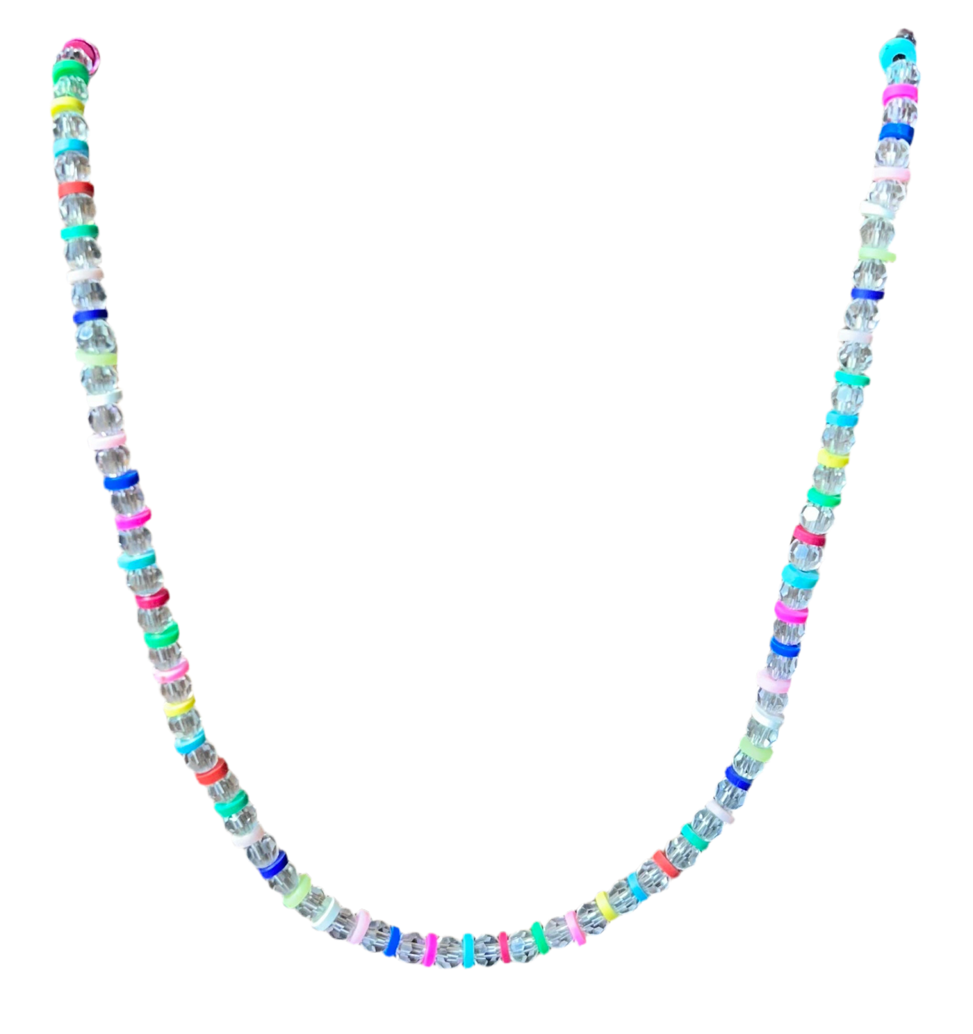 Clear Beaded Necklace w/ Multi Color Spacers