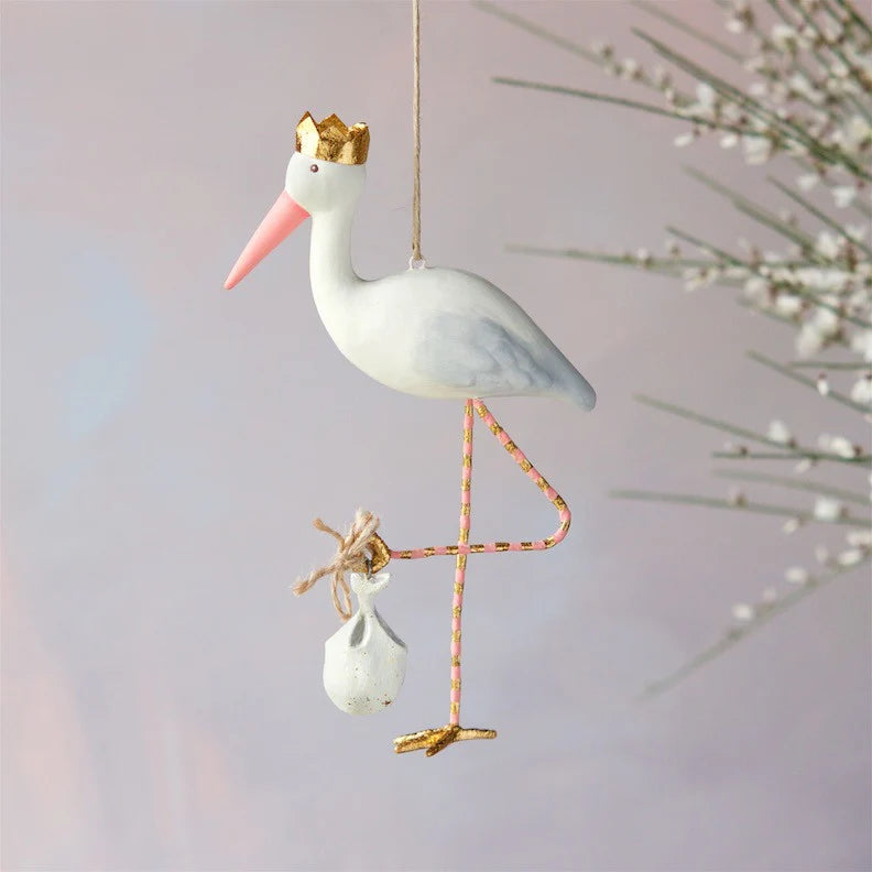 Stork Ornament - Standing - Pink