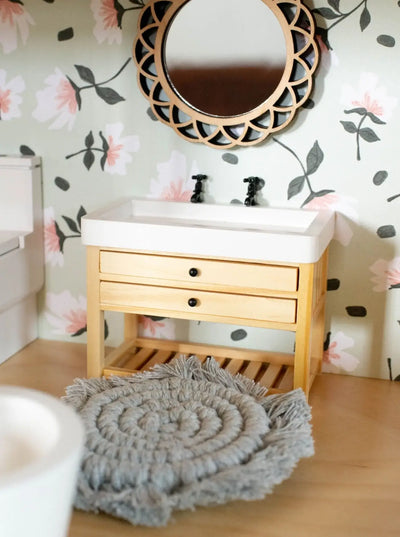 Dollhouse Double Faucet Bathroom Vanity | Wood & White