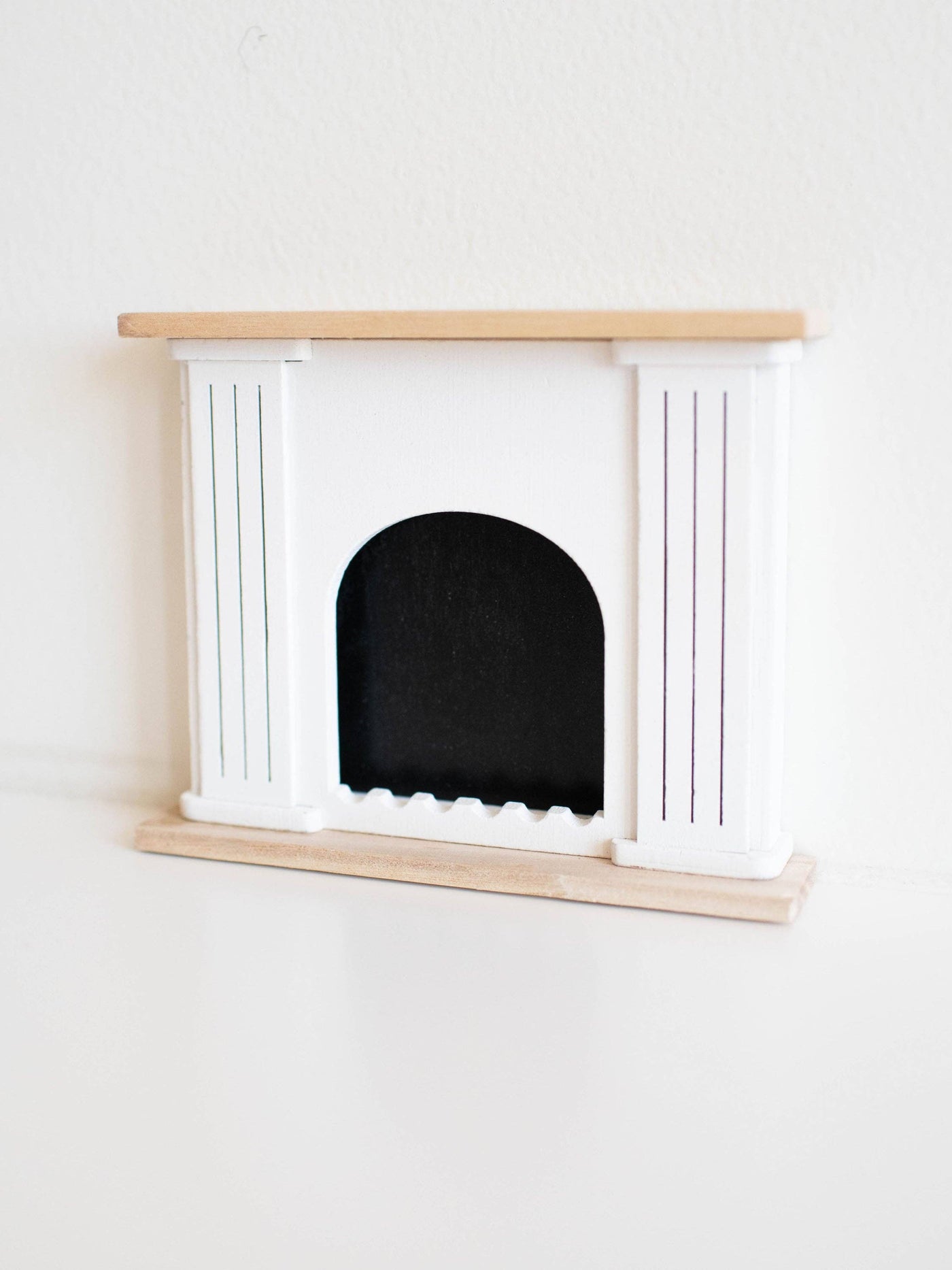 Dollhouse Valencia Arched Fireplace | Natural Wood + White