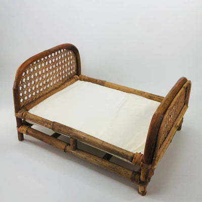 Doll Bed Natural Vintage Rattan Wicker