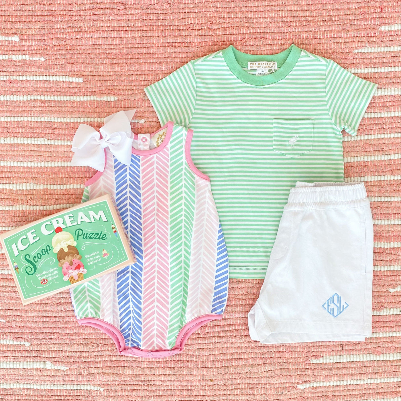 Carter Crewneck  Pocket and Stork Grace Bay Green Stripe WAW