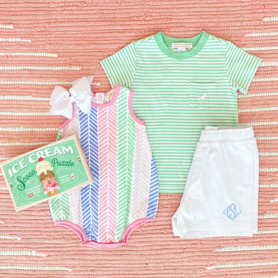 Carter Crewneck  Pocket and Stork Grace Bay Green Stripe WAW