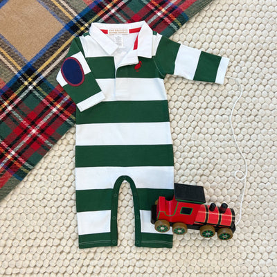 Sir Proper's Rugby Romper Grier Green Rugby Stripe RR Stork