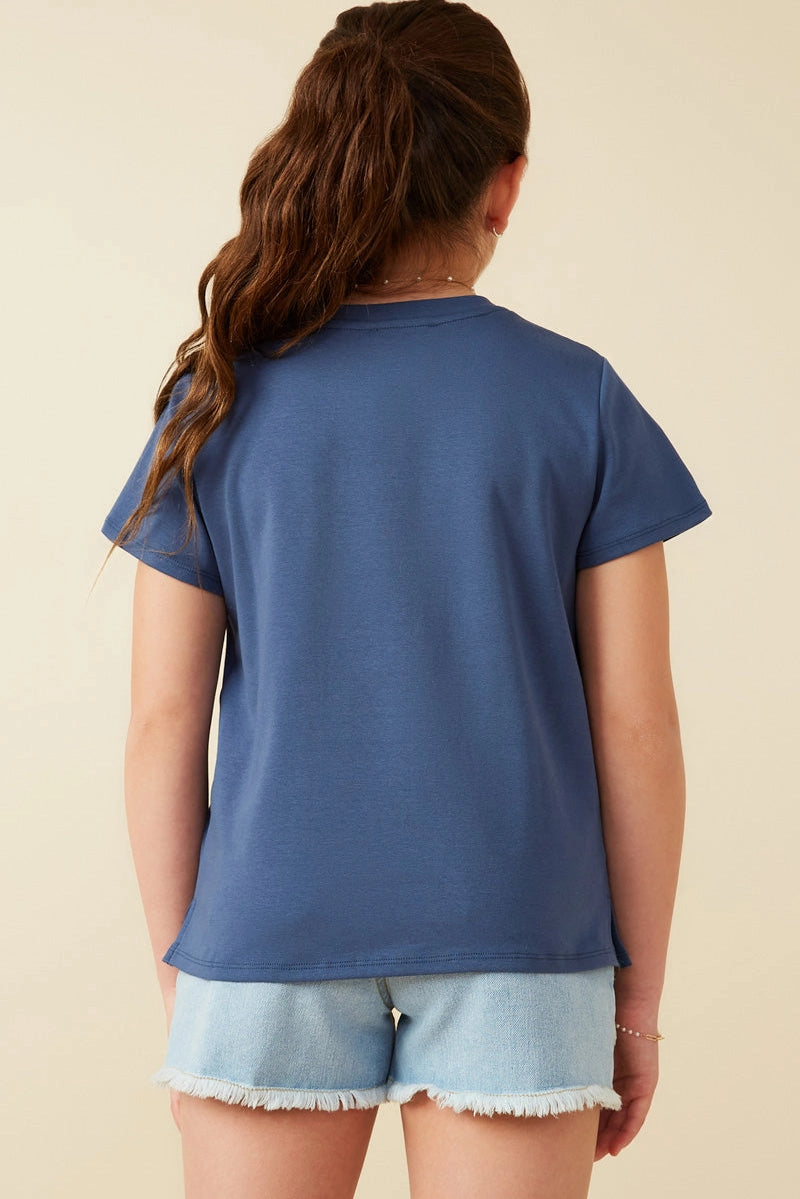 Sequin Star Patch Knit T Shirt Navy