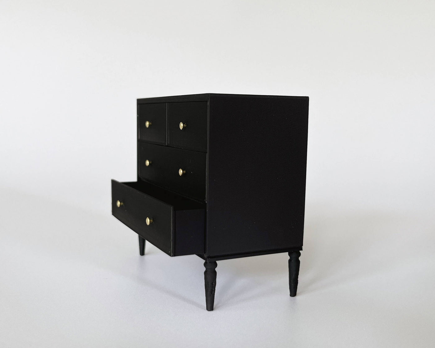 Modern 4-Drawer Miniature Dollhouse Dresser: Olive / Antique Brass (Gold)