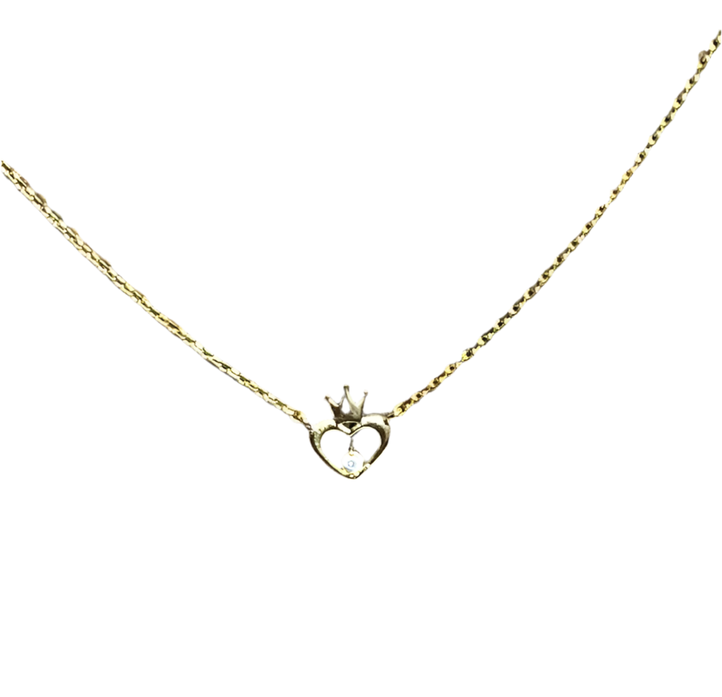 Crown Heart w/ Diamond Necklace