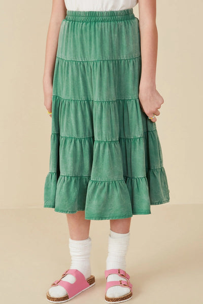 Two Tone Washed Tiered Skirt Green