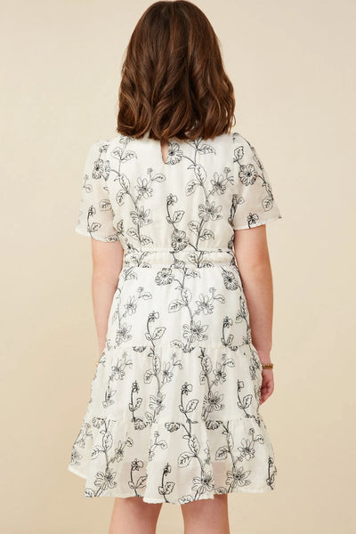 Botanical Embroidered Notch Neck Dress Off White