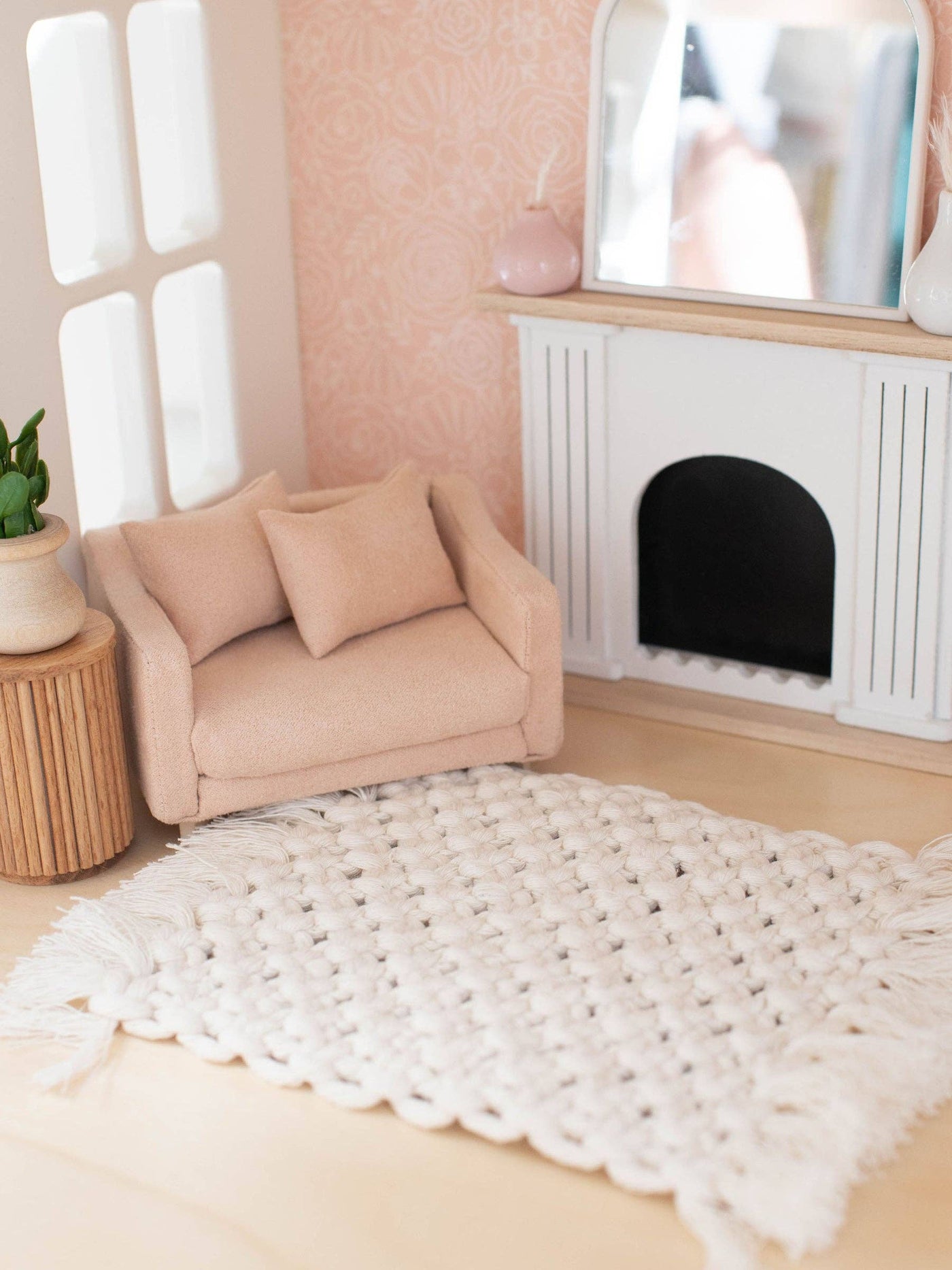 Dollhouse Macrame Rectangle Rug | Ivory or Natural: Natural