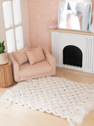 Dollhouse Macrame Rectangle Rug | Ivory or Natural: Natural