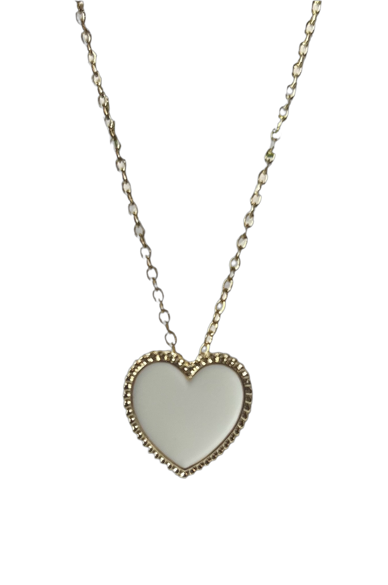 White w/ Gold Heart Pendant Necklace