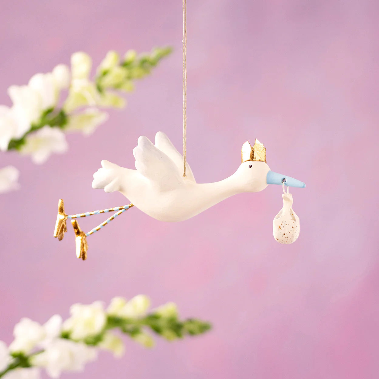 Stork Ornament - Flying - Blue
